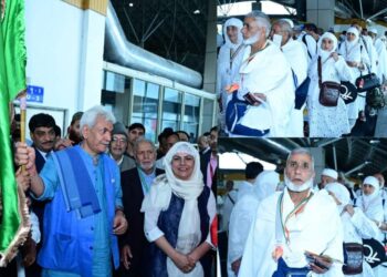 Lt Governor flags off J&K UT’s 1st batch of Haj pilgrims from Srinagar International Airport