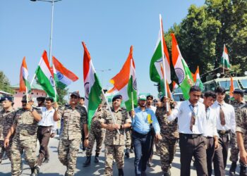 46Bn CRPF organised tiranga rally to promote ’Har Ghar Tiranga’ campaign, awareness about national flag in Vessu